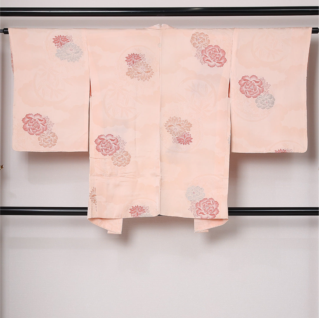 羽織 袷 身丈83cm 裄丈63cm 正絹 Cランク カジュアル Sサイズ 牡丹 ピンク系 HP 1232-12767