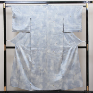 小紋 単衣 身丈157cm 裄64.5cm 青系 ぼかし 居敷当て 正絹 Bランク 1215010824317