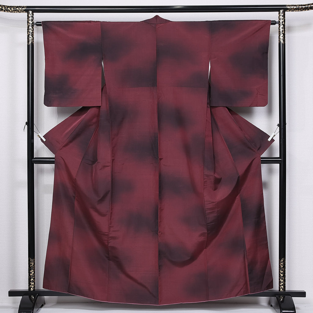 紬 身丈160cm 裄丈66cm M 袷 花織 証紙 格子 菱 紺色 正絹 美品 名品  