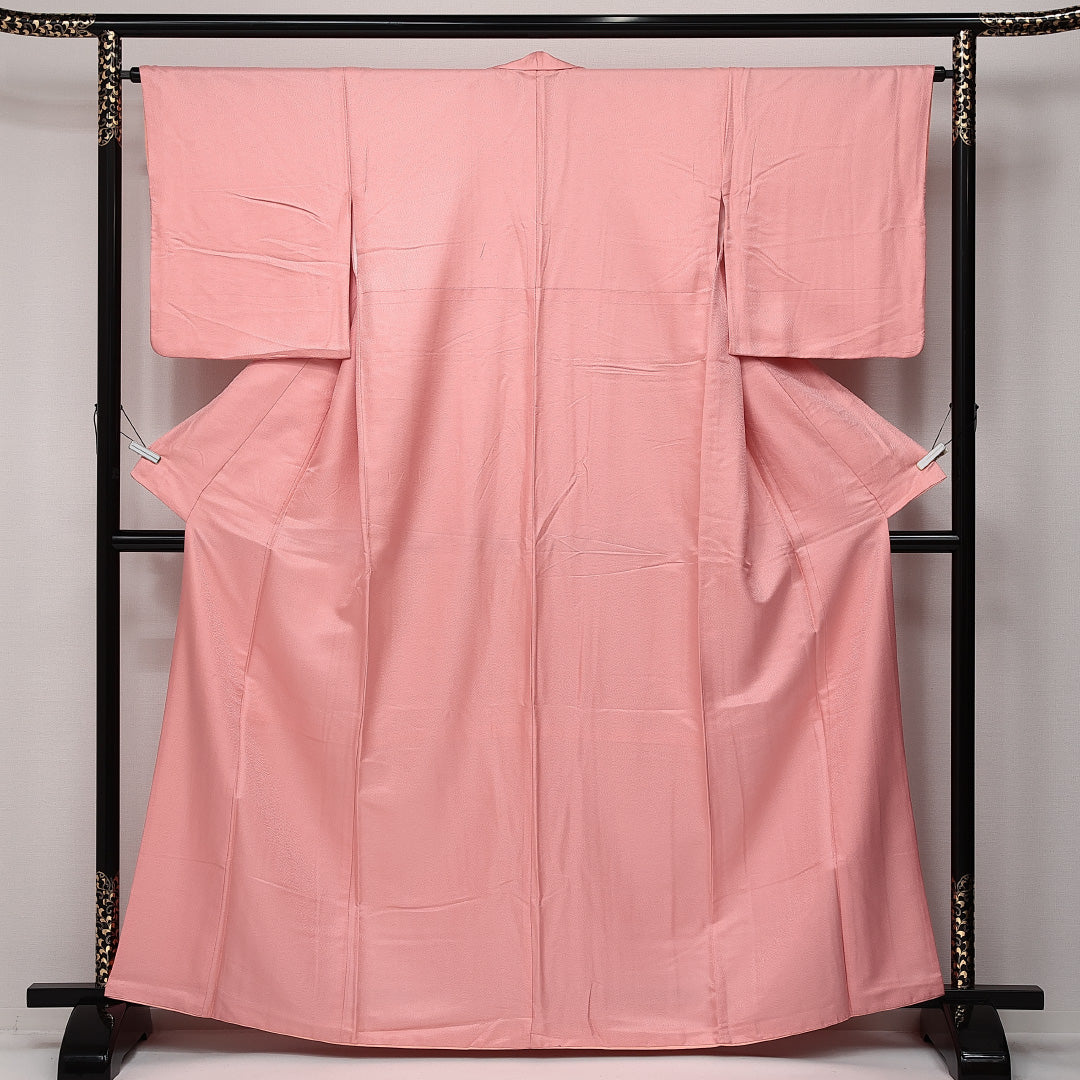 小紋 袷 洗える着物 鮫 身丈162cm 裄丈64cm Sランク ポリエステル 広衿 Lサイズ インフォーマル 織り出し 上品 鮮やか ピンク系 1262-14179