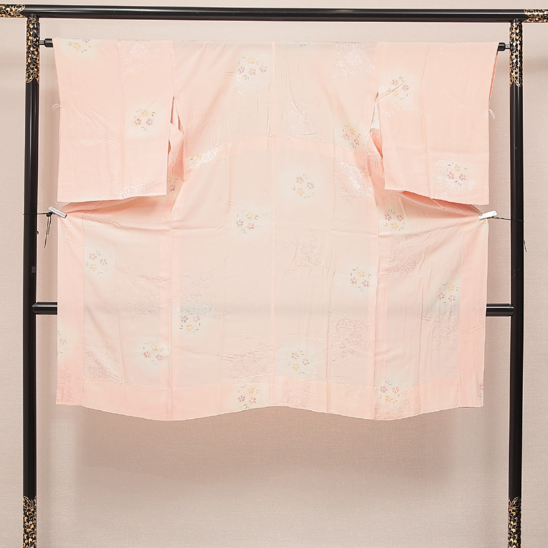長襦袢 ピンク系 正絹 無双袖 桜 1239-17089 背面全体