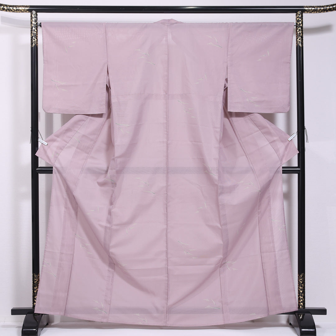 小紋 夏着物 身丈163cm 裄丈66cm L 正絹 Bランク 絽 広衿 草花 夏物 1215-11749