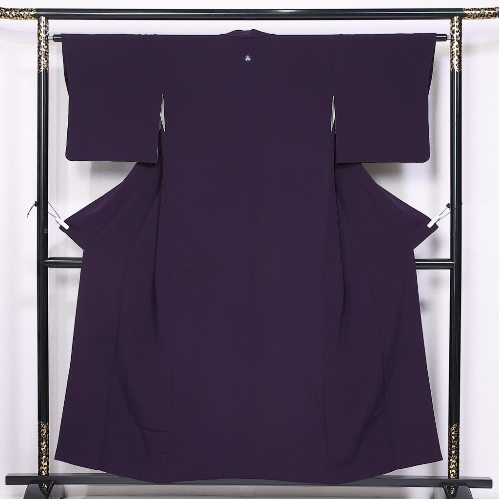 色無地 身丈154cm 裄丈62.5cm S 袷 地紋 灰色 正絹 優品 一つ紋 【中古  