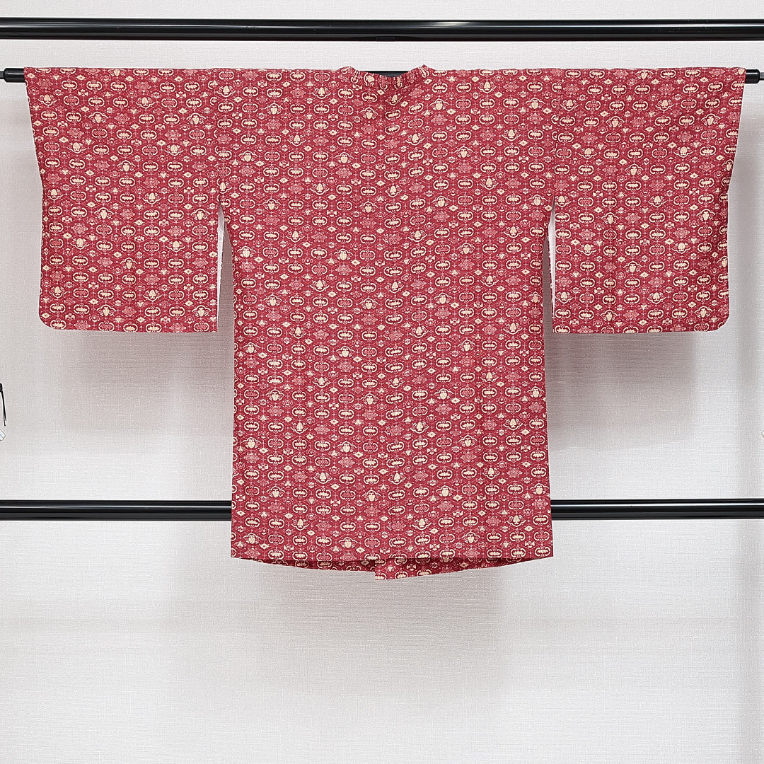 道行コート 袷 身丈87cm 裄丈64cm 正絹 Sランク セミフォーマル Mサイズ 梅 笹 赤系 RP 1237-14624