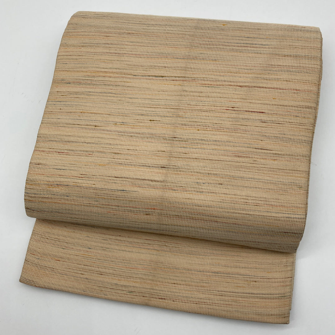 袋帯（紬） 帯丈446cm カジュアル 全通 Cランク 正絹 創作柄 クリーム系 1223-00072