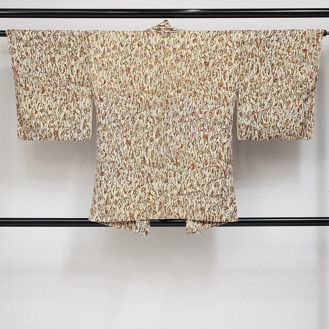 羽織 袷 身丈78cm 裄丈64cm 正絹 Sランク カジュアル Mサイズ 紐あり 創作柄 クリーム系 RP 1232-14629