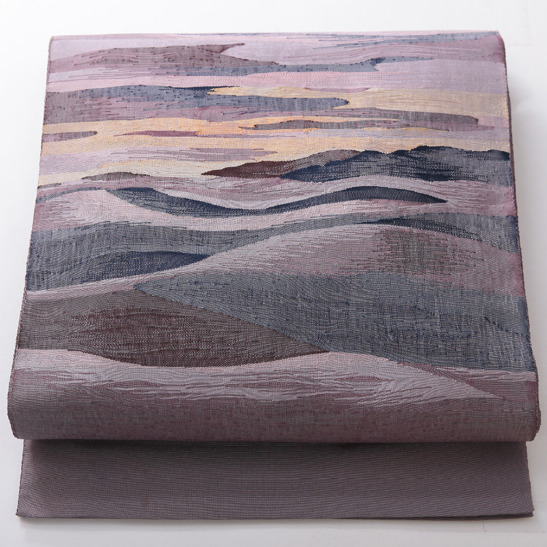 袋帯 帯丈456cm インフォーマル ポイント柄 帯芯なし Sランク 正絹 抽象柄 紫系 1223-02168