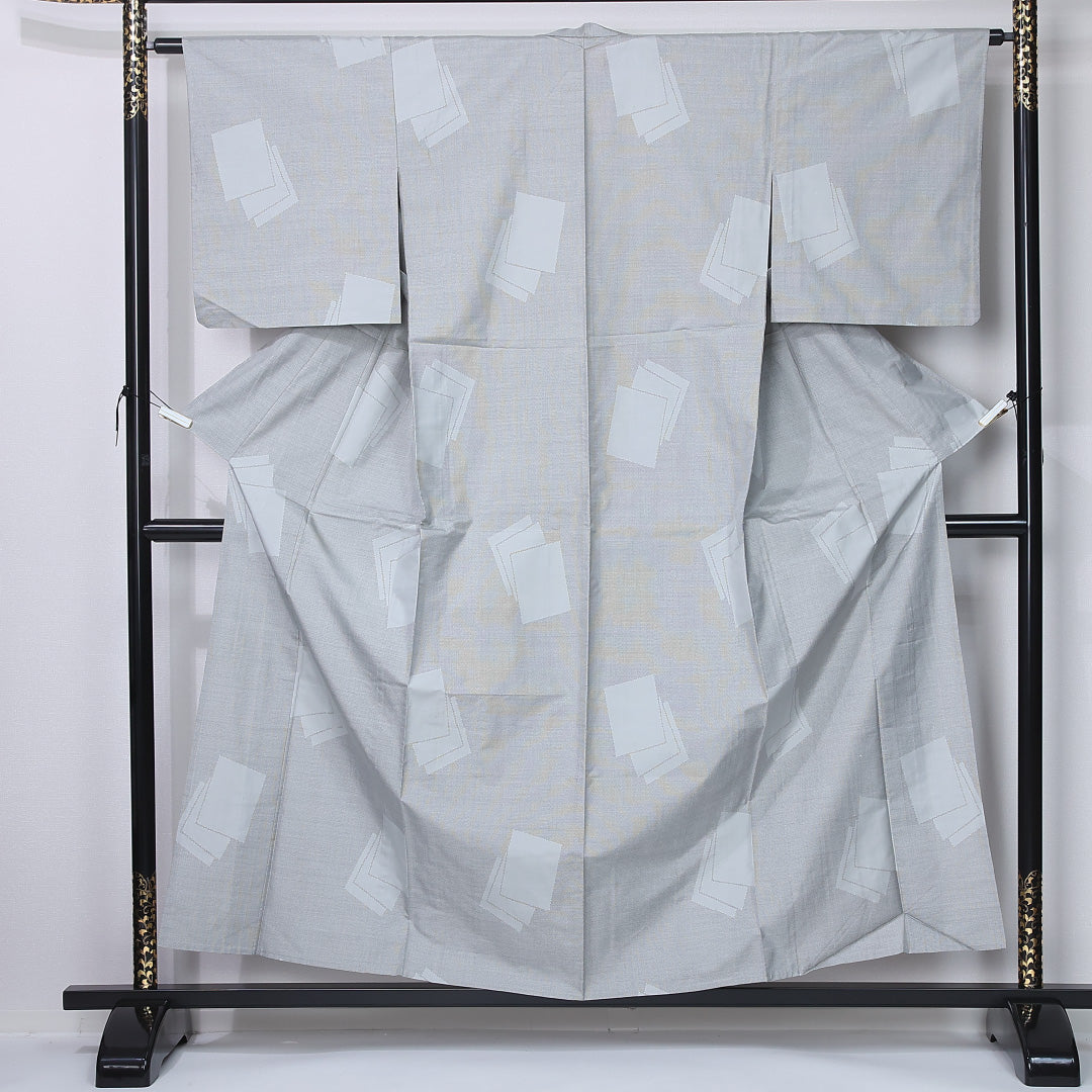 紬 単衣 身丈155cm 裄丈63cm 正絹 Sランク カジュアル 広衿 Mサイズ 色紙 グレー系 M4 1223-12240
