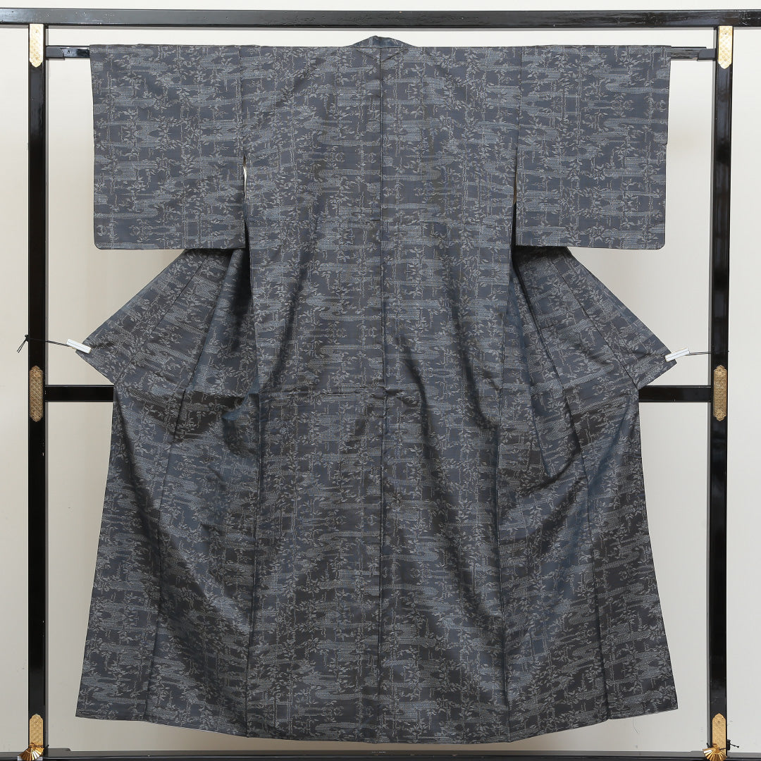 大島紬 袷 身丈152cm 裄62.5cm 正絹 グレー系 Bランク 1216003574222