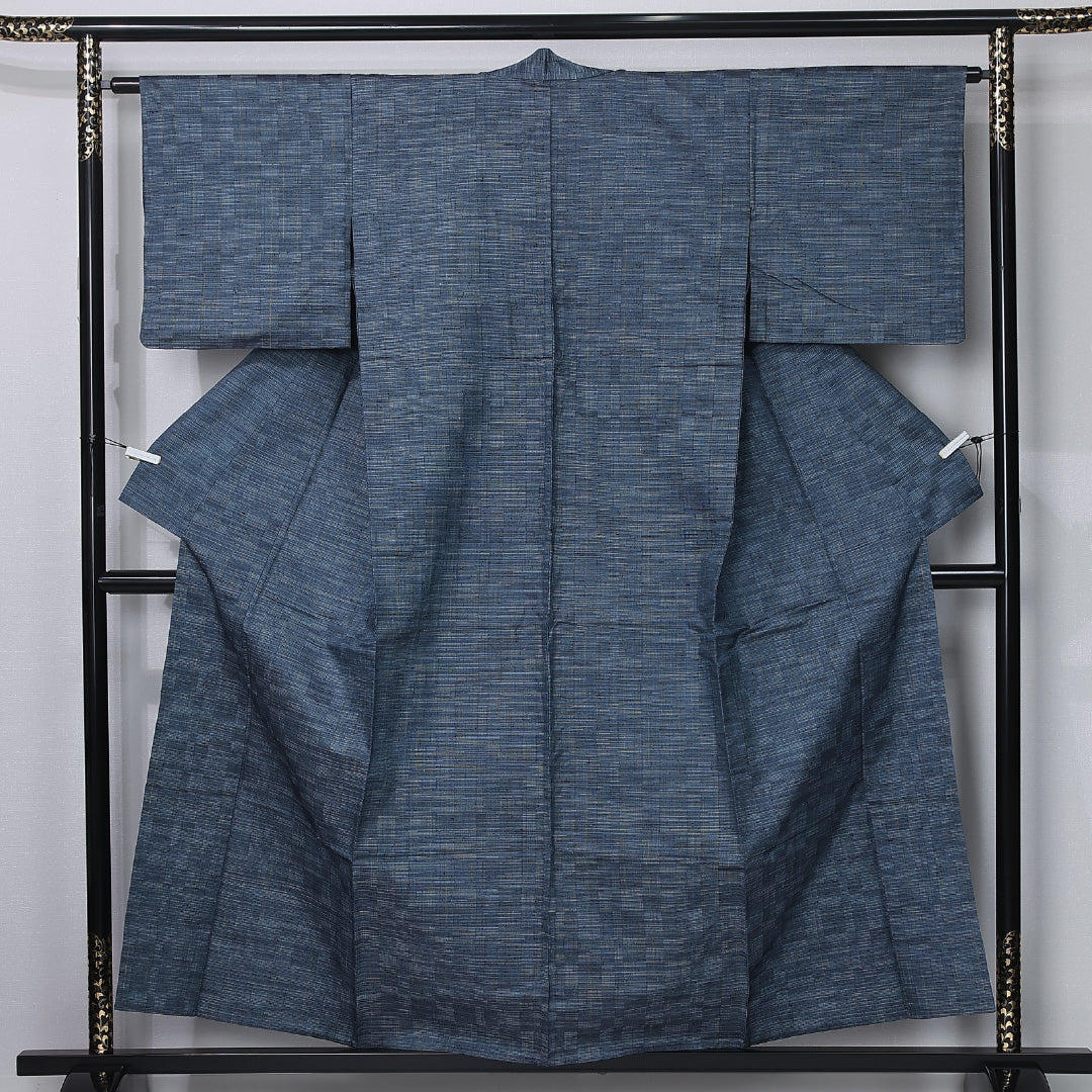 紬 単衣 身丈156cm 裄丈63cm 正絹 Aランク カジュアル 広衿 Mサイズ 創作柄 紺系 RP 1223-12266