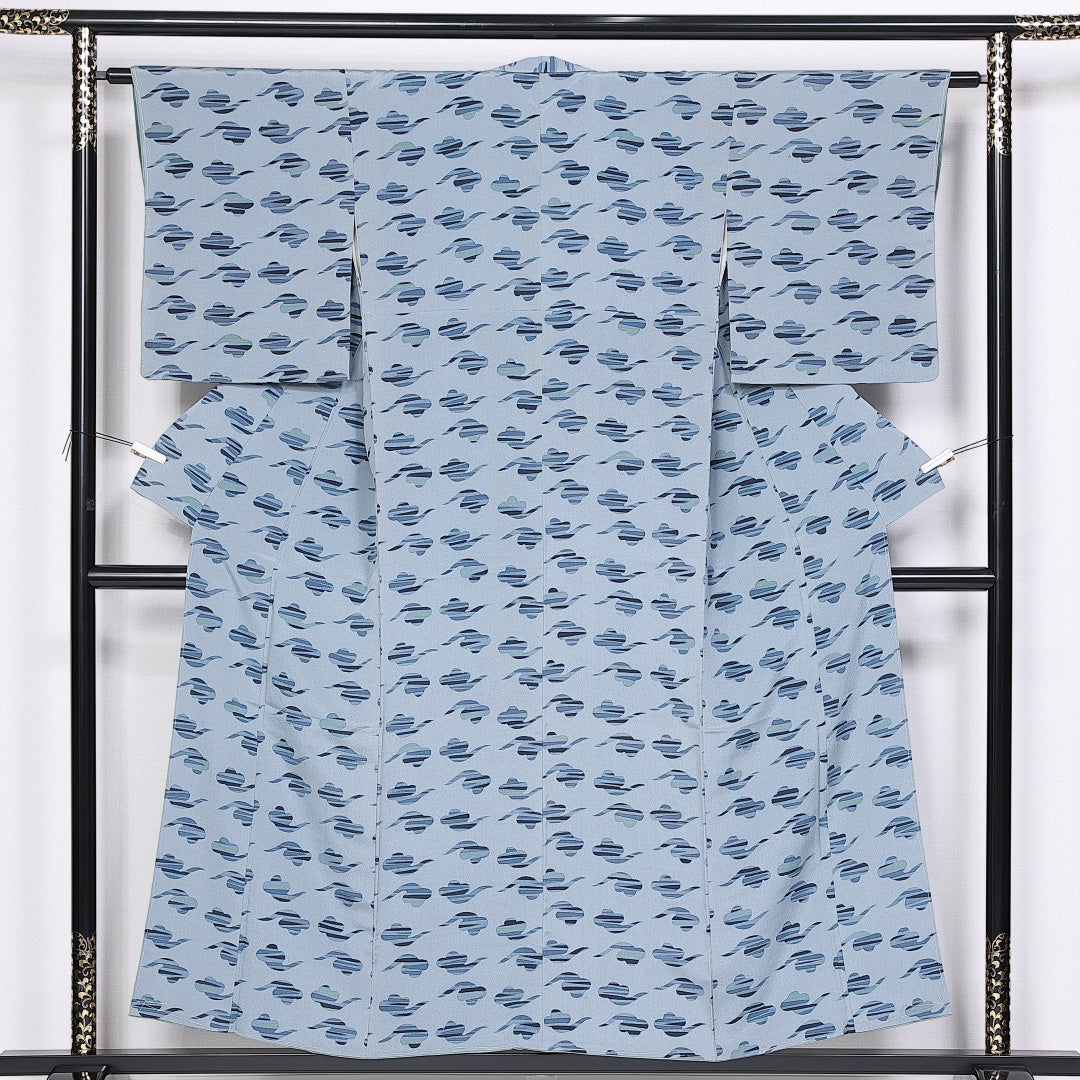 小紋 身丈153cm 裄丈61cm Sランク 袷 正絹 広衿 しつけ糸 1215-10189