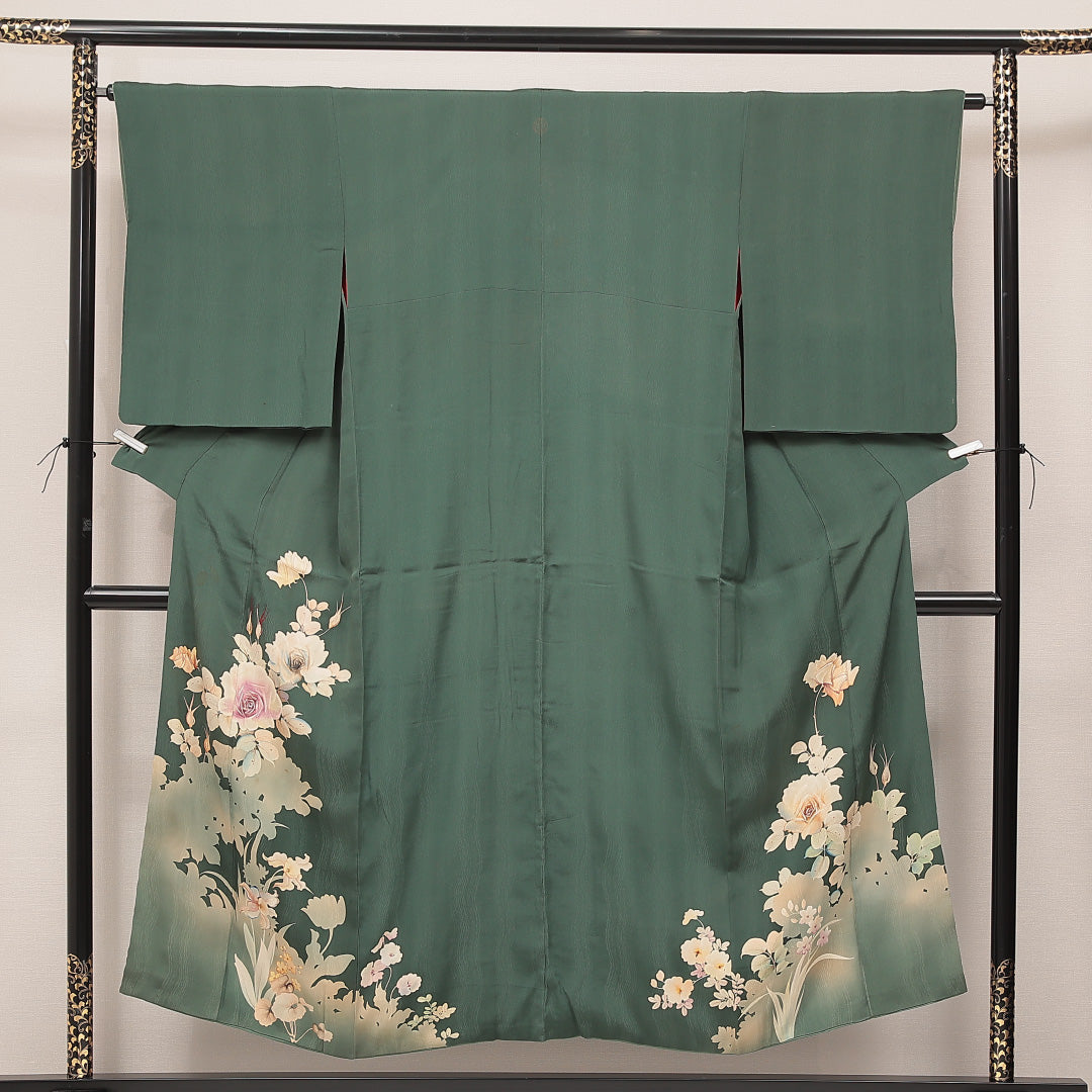 訪問着 緑系 正絹 袷 薔薇 1217-16963 背面全体