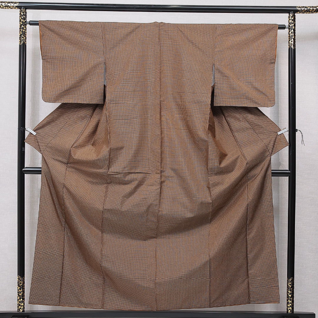 紬 袷 身丈152cm 裄丈62cm 正絹 Sランク カジュアル 広衿 Sサイズ 抽象柄 茶系 RP 1223-15707