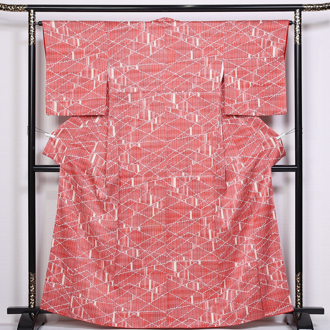 小紋 身丈162.5cm 裄丈63cm Aランク 袷 正絹 広衿 レトロ 1215-10155
