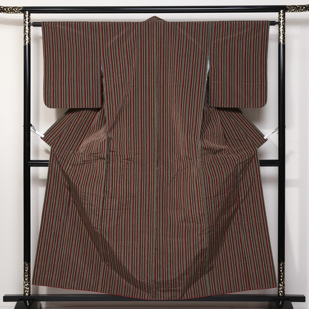 リサイクル着物】 紬 遠州綿紬 袷 身丈156cm 裄62cm 木綿  