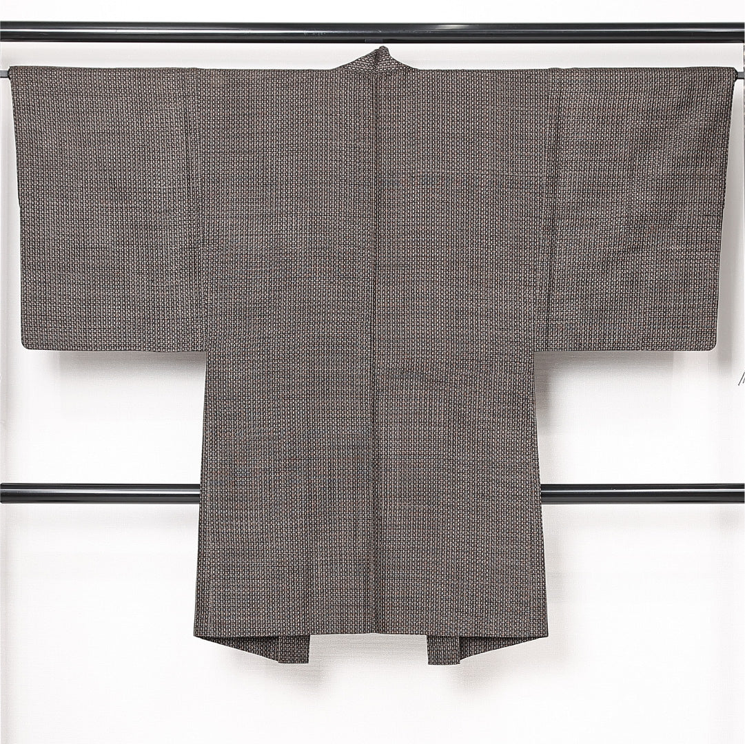 羽織 男性用 袷 身丈105cm 裄丈66cm 正絹 Cランク カジュアル Sサイズ 亀甲絣 茶系 LP 1235-13079