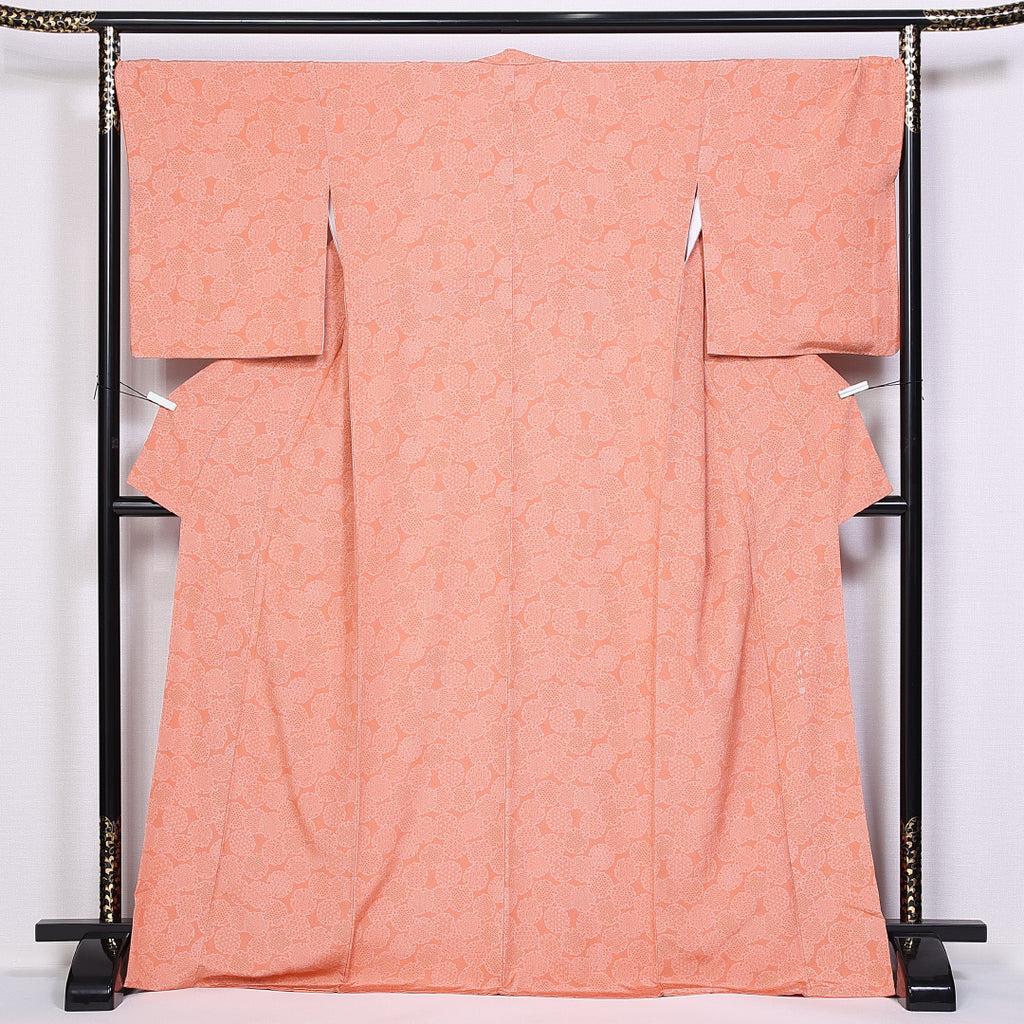 小紋 身丈155cm 裄丈67.5cm L 袷 荒っぽく 幾何学 灰色 正絹 秀品 