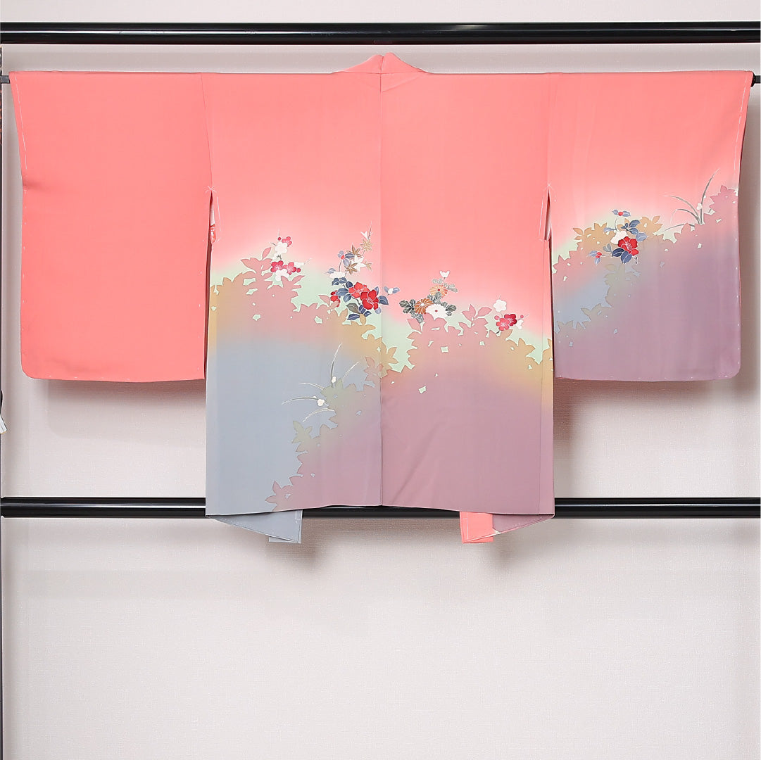 絵羽羽織 袷 身丈80cm 裄丈65cm 正絹 Sランク インフォーマル Mサイズ 椿 ピンク系 RP 1234-12809
