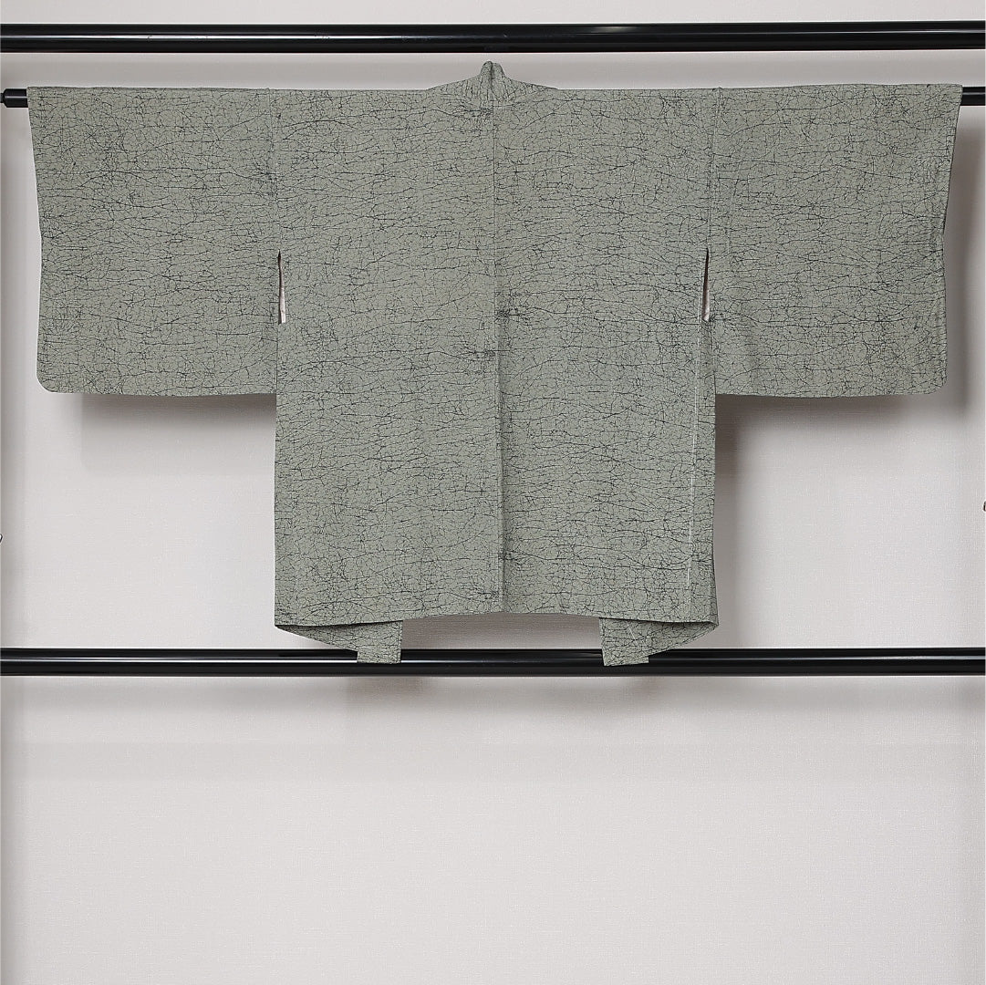 羽織 袷 身丈74cm 裄丈63cm 正絹 Sランク カジュアル Sサイズ 紐あり 創作柄 緑系 RP 1232-12717