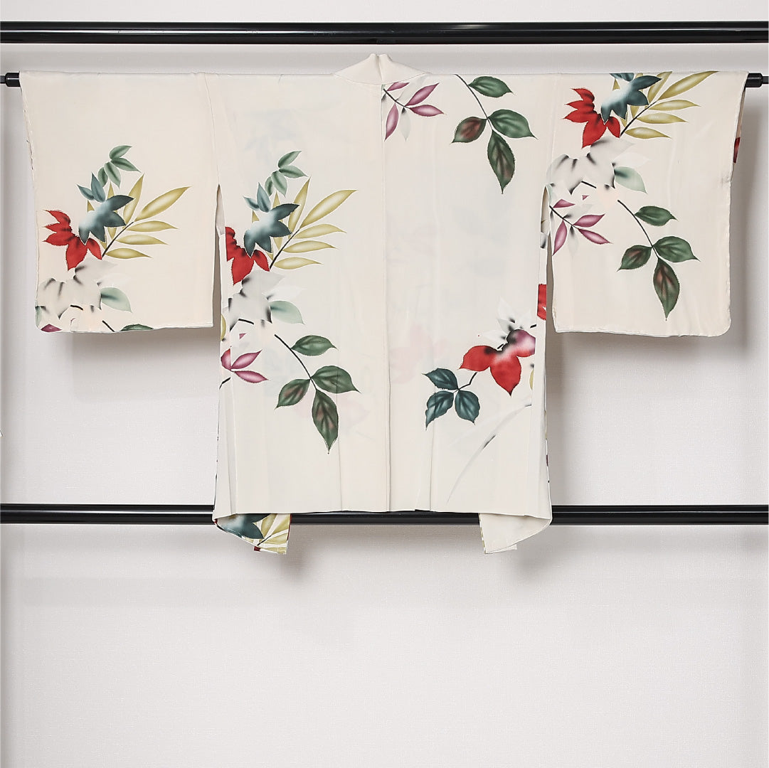 羽織 袷 身丈81cm 裄丈63cm 正絹 Cランク カジュアル Sサイズ 花柄 白系 LP 1232-12812