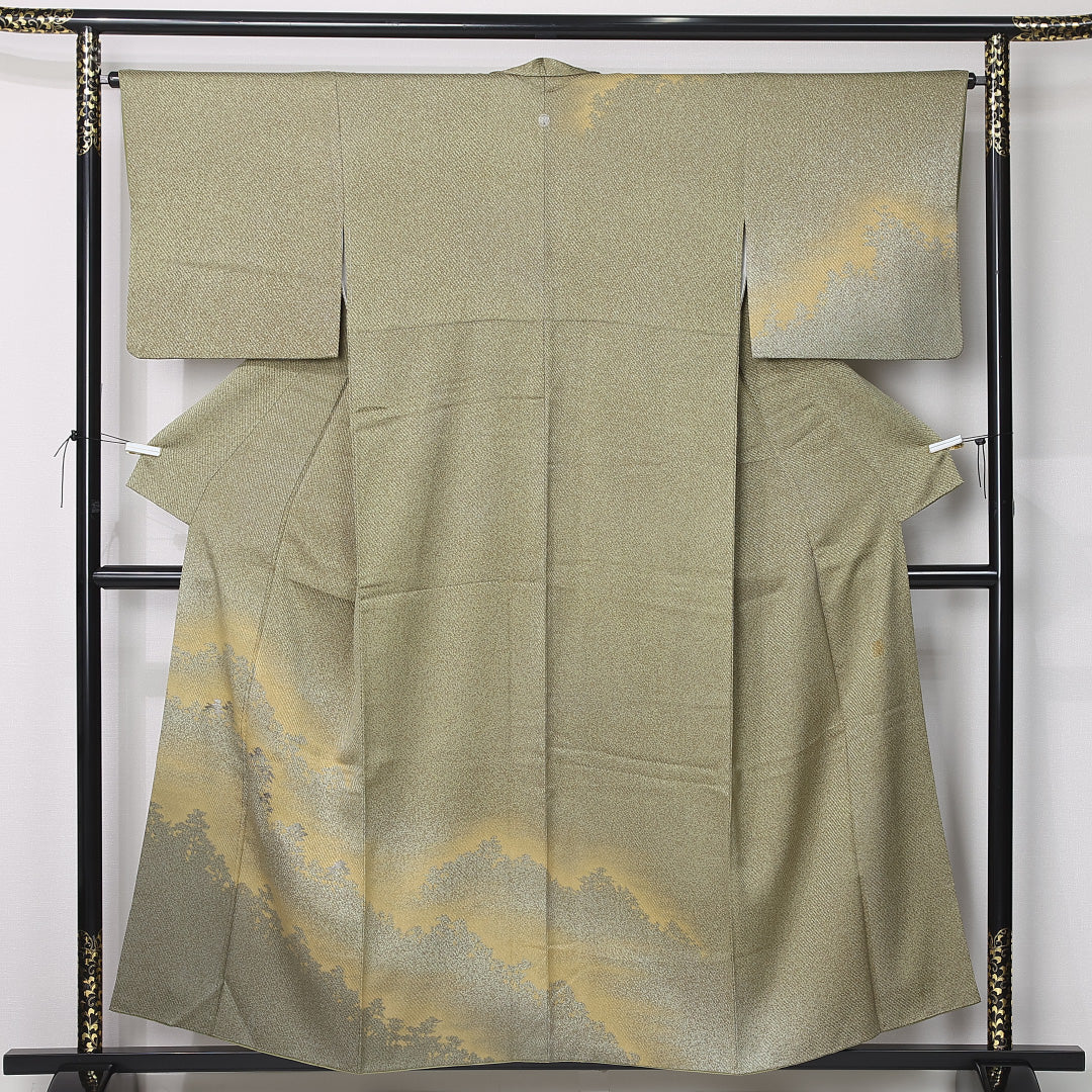 訪問着 身丈153cm 裄丈65cm Sランク S 正絹 袷 広衿 一つ紋 落款 遠山 フォーマル 緑系 1212-12437