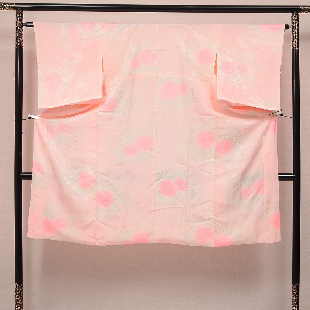 長襦袢 ピンク系 正絹 無双袖 菊 1239-17152 背面全体