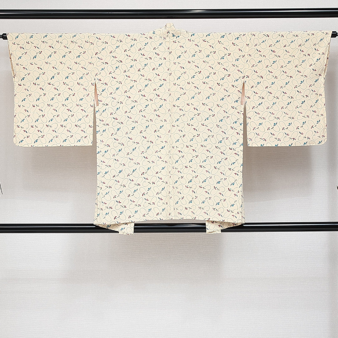 羽織 袷 身丈77cm 裄丈62cm 正絹 Aランク カジュアル Sサイズ 植物柄 クリーム系 RP 1232-14657