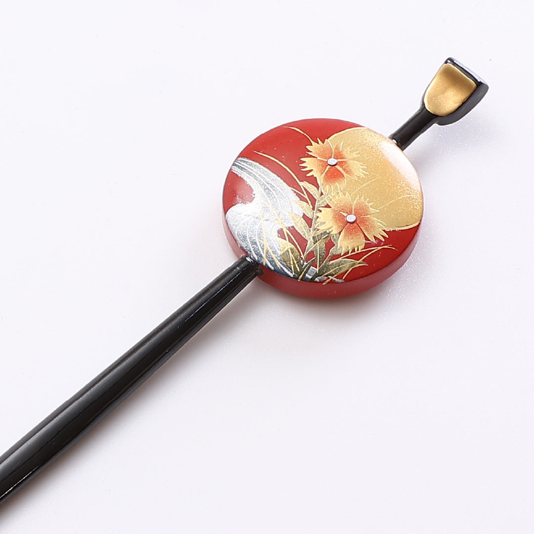 平打 髪飾り Aランク アクリル樹脂 寿船 かんざし 蒔絵 流水 月 赤系 1237-00373