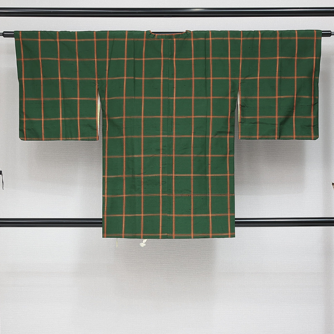 道行コート 袷 身丈85cm 裄丈62cm 正絹 Sランク インフォーマル Sサイズ 格子 緑系 RP 1237-14666