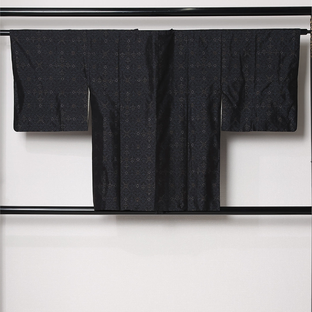 道行コート (大島紬) 袷 身丈79cm 裄丈63cm 正絹 Aランク インフォーマル Sサイズ 菱 紺系 RP 1237-12912
