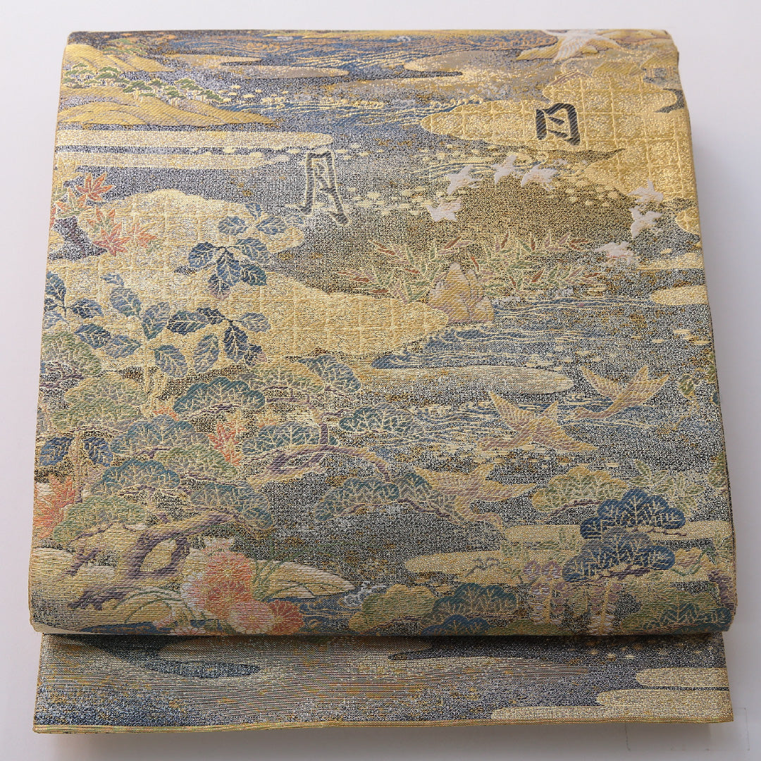 袋帯 帯丈436cm フォーマル 六通 Sランク 正絹 古典柄 吉祥文様 金系 1223-02038