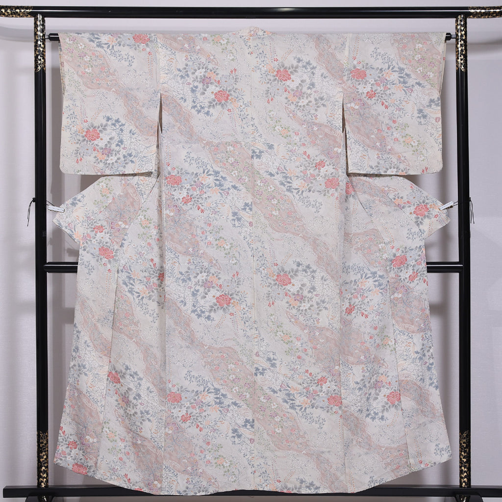 道中着 身丈106cm 裄丈63.5cm S 梅 麻の葉 紫 ほっとこ 正絹 逸品 中古 