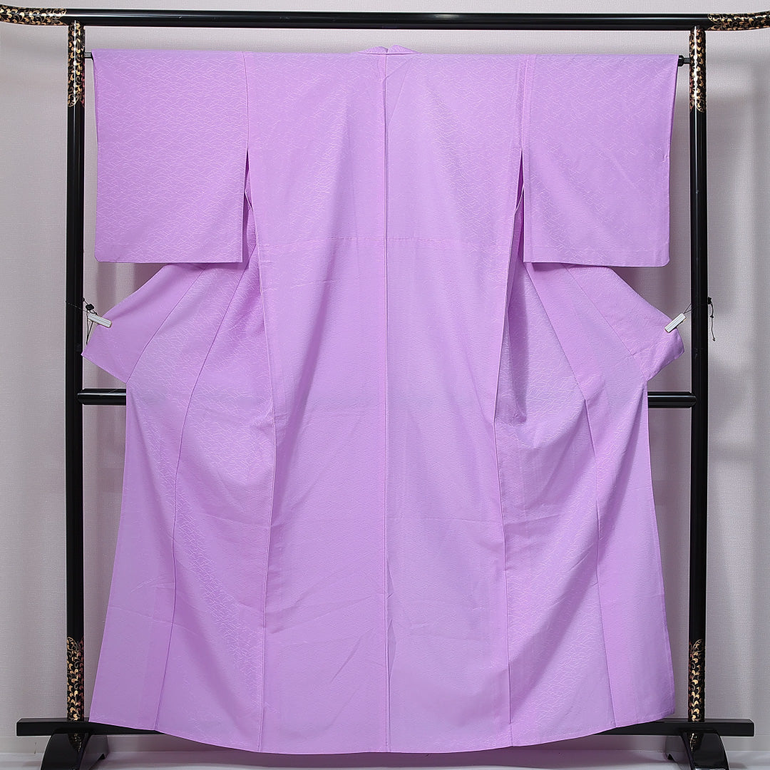 色無地 洗える着物 単衣 身丈161cm 裄丈65cm ポリエステル Sランク Lサイズ 広衿 インフォーマル 紋意匠 芝草 紫系 1214-14990