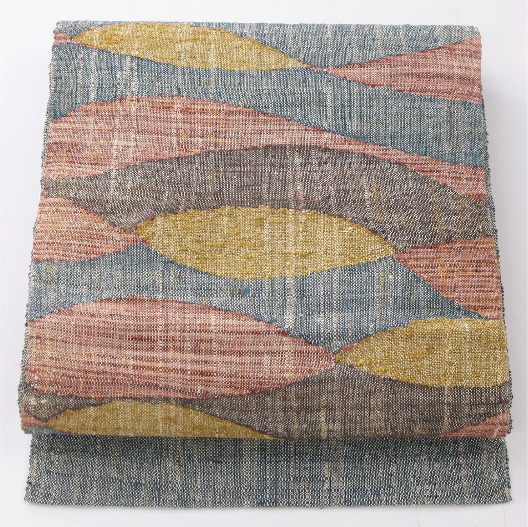 八寸名古屋帯（紬） 帯丈366cm カジュアル 松葉仕立て ポイント柄 Aランク 正絹 抽象柄 多色系 1224-04038