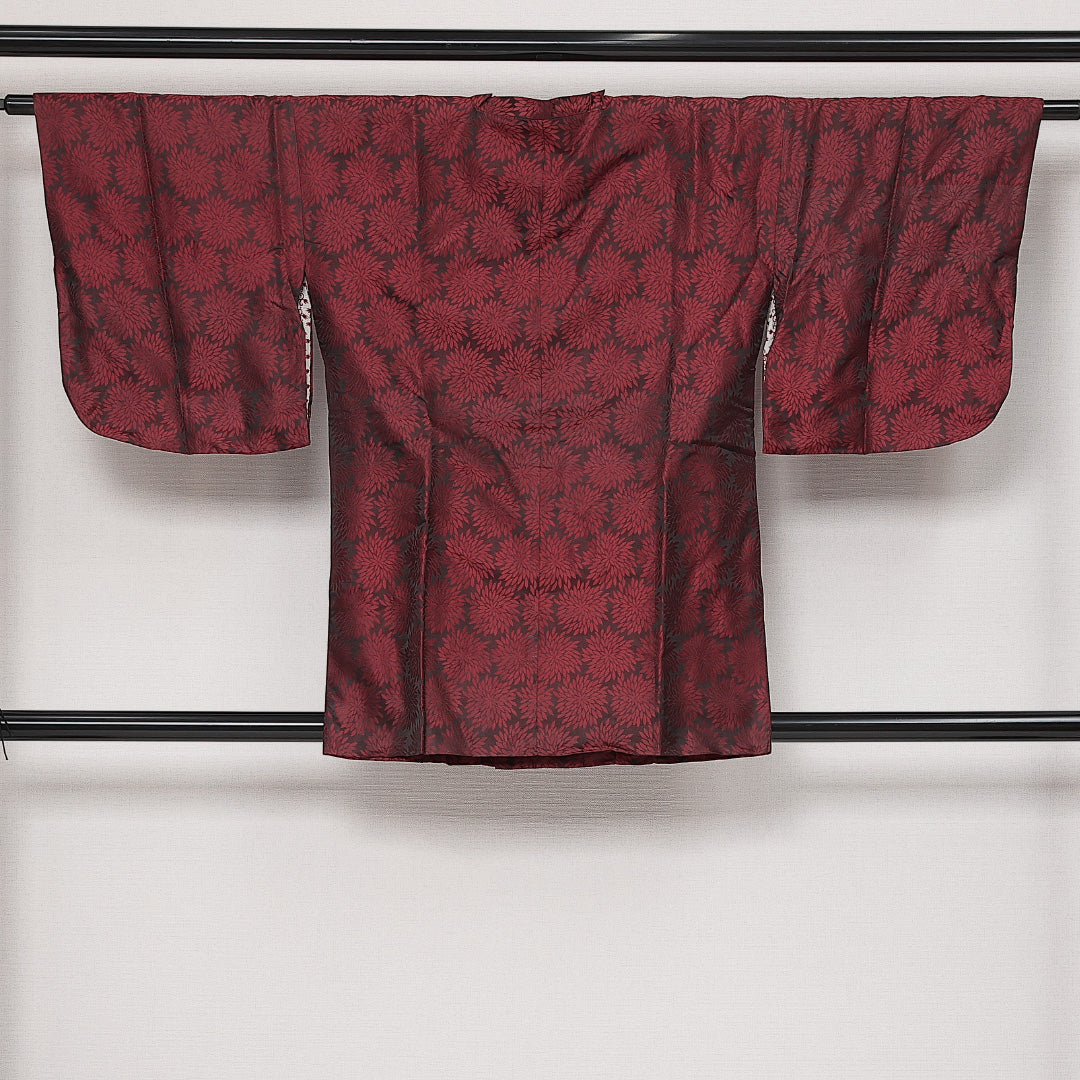 アンティーク 道行コート 単衣 身丈82cm 裄丈64cm 正絹 Aランク Mサイズ 菊 赤系 RP 1237-13864