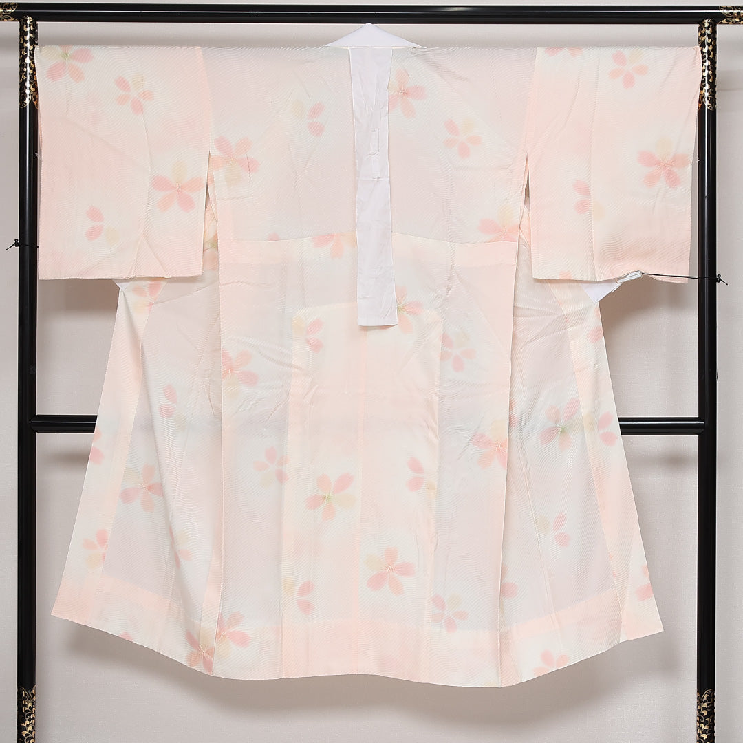 長襦袢 無双袖 身丈132cm 裄丈69cm 正絹 Bランク XLサイズ 花柄 ピンク系 RP 1239-13499