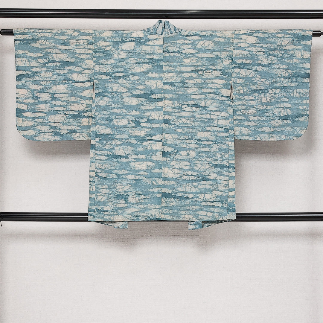 洗える着物 羽織 袷 身丈80cm 裄丈62cm ポリエステル Aランク カジュアル Sサイズ しつけ糸 創作柄 水色系 HP 1232-13875