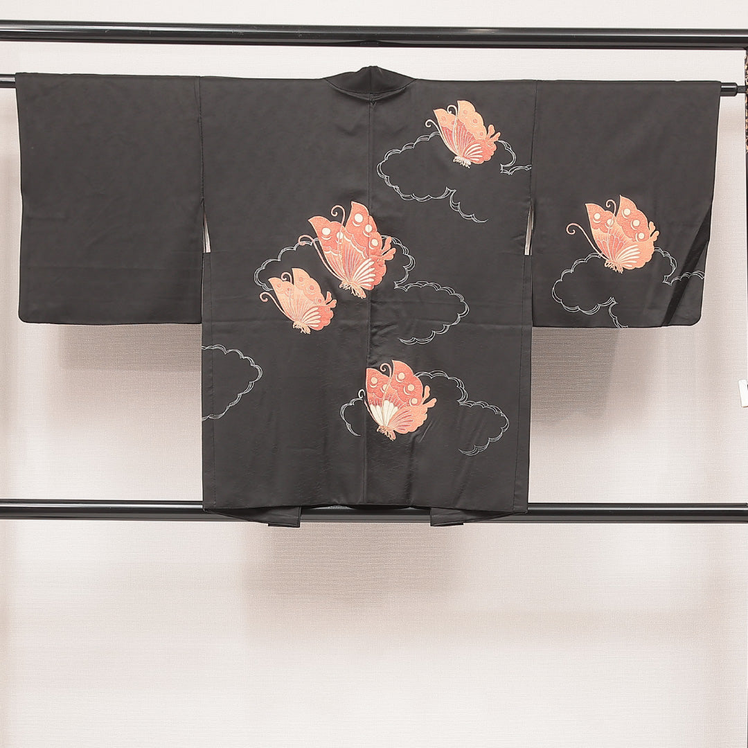 黒羽織 黒系 正絹 袷 蝶 1233-17048 背面全体