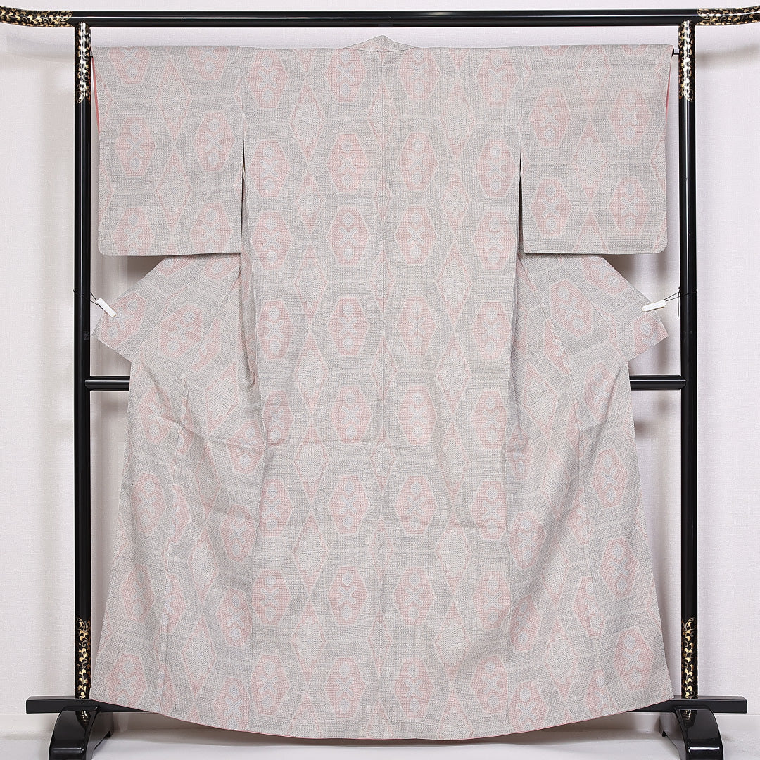紬 身丈162cm 裄丈65.5cm Sランク 袷 正絹 広衿 亀甲 十字亀甲 1216-10117