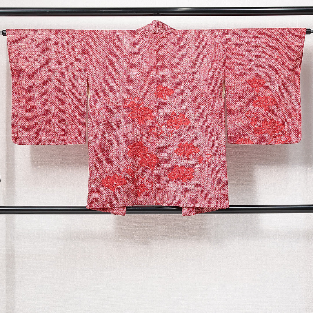 未使用品 絵羽羽織 袷 身丈78cm 裄丈64cm 正絹 Nランク インフォーマル Mサイズ 絵羽羽織 しつけ糸 花柄 赤系 RP 1234-14690