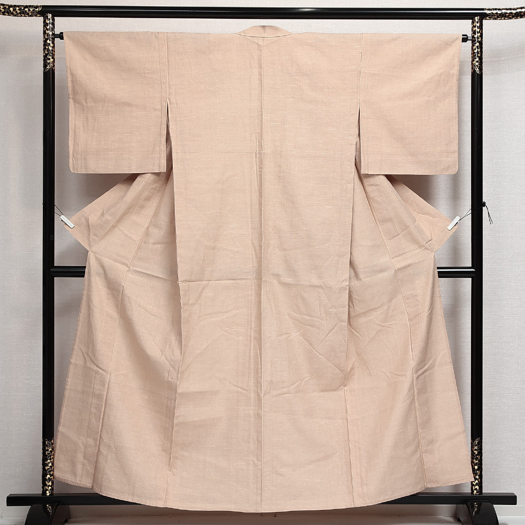 上田紬 単衣 身丈155cm 裄丈64cm 正絹 Sランク カジュアル 広衿 Mサイズ 草木染め ベージュ系 RP 1223-14003