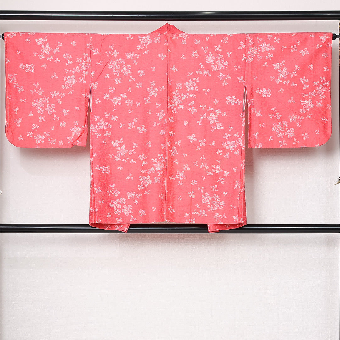 羽織 袷 身丈78cm 裄丈65cm 正絹 Sランク カジュアル Mサイズ 紐あり 花柄 ピンク系 RP 1232-12835