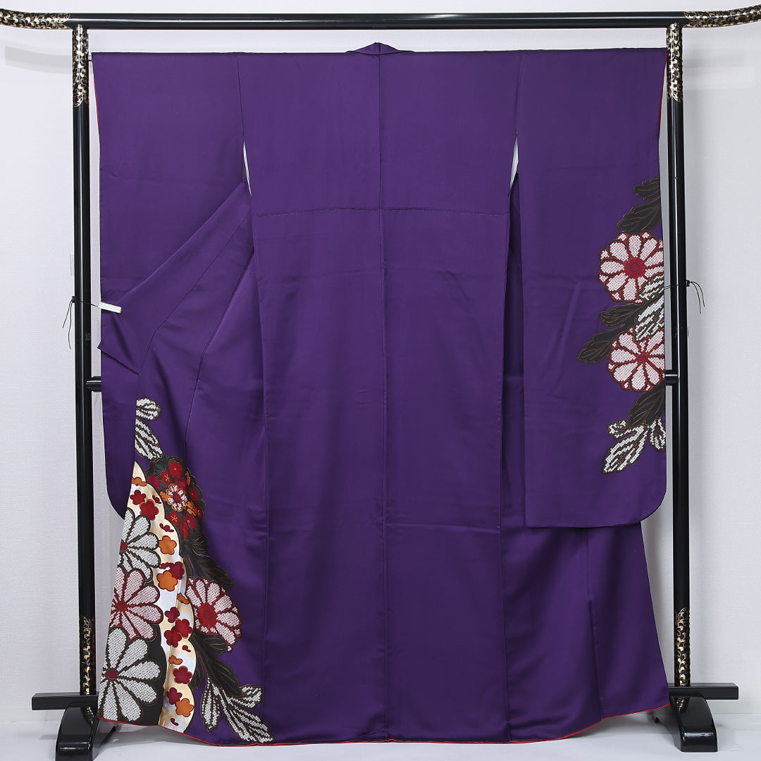 振袖 身丈167cm 裄丈67cm Sランク 正絹 袷 広衿 XL 菊 フォーマル シック 気品 紫系 1213-F0482