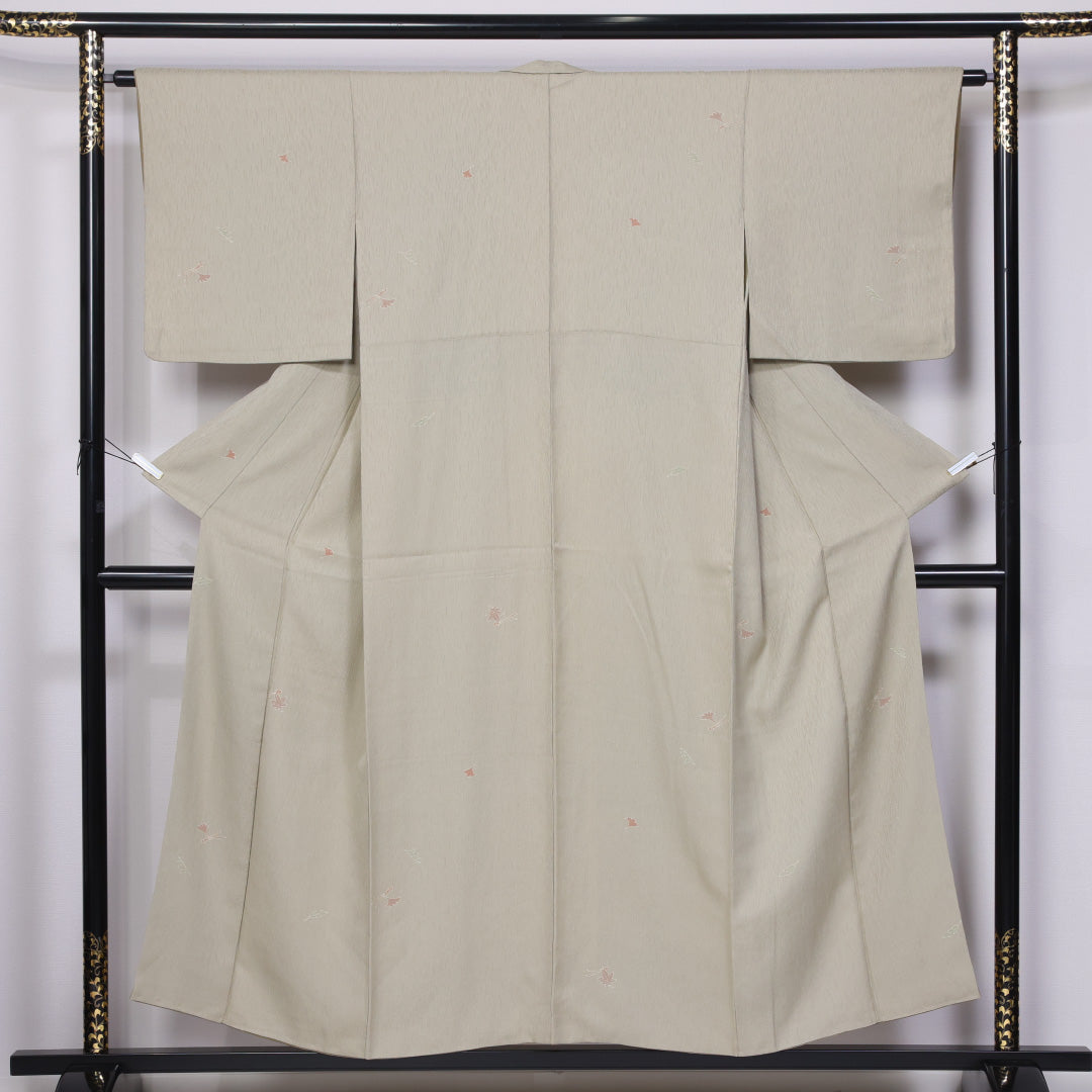 紬 袷 身丈150cm 裄丈62cm 正絹 Aランク カジュアル 広衿 Sサイズ 紅葉 緑系 RP 1223-11512
