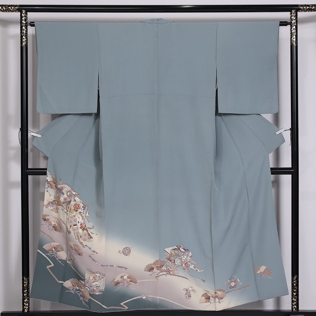 色留袖 一つ紋 身丈152cm 裄丈62cm Aランク 正絹 袷 広衿 S スコッチガード 御所解 金駒刺繡 古典柄 セミフォーマル 水色系 1211-F0281