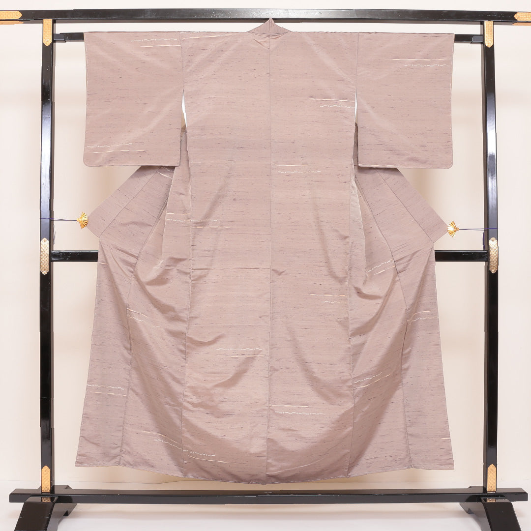 紬 袷 身丈153cm 裄丈62cm 正絹 Sランク Sサイズ バチ衿 カジュアル すくい織 ピンク系 茶系 1216-02499