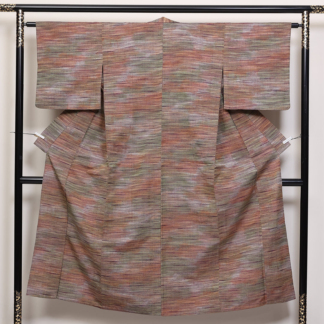 紬 単衣 身丈148cm 裄62cm 洗える着物 ウール ぼかし 後染め グラデーション系 Cランク 1216-01305