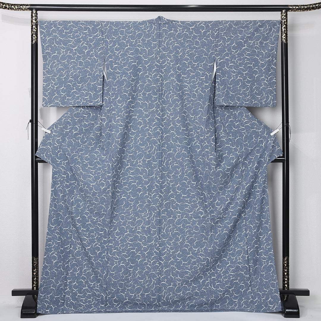 小紋 身丈172cm 裄丈67cm Sランク 2XL ポリエステル 洗える着物 袷 広衿 鹿 カジュアル グレー系 1215-12397
