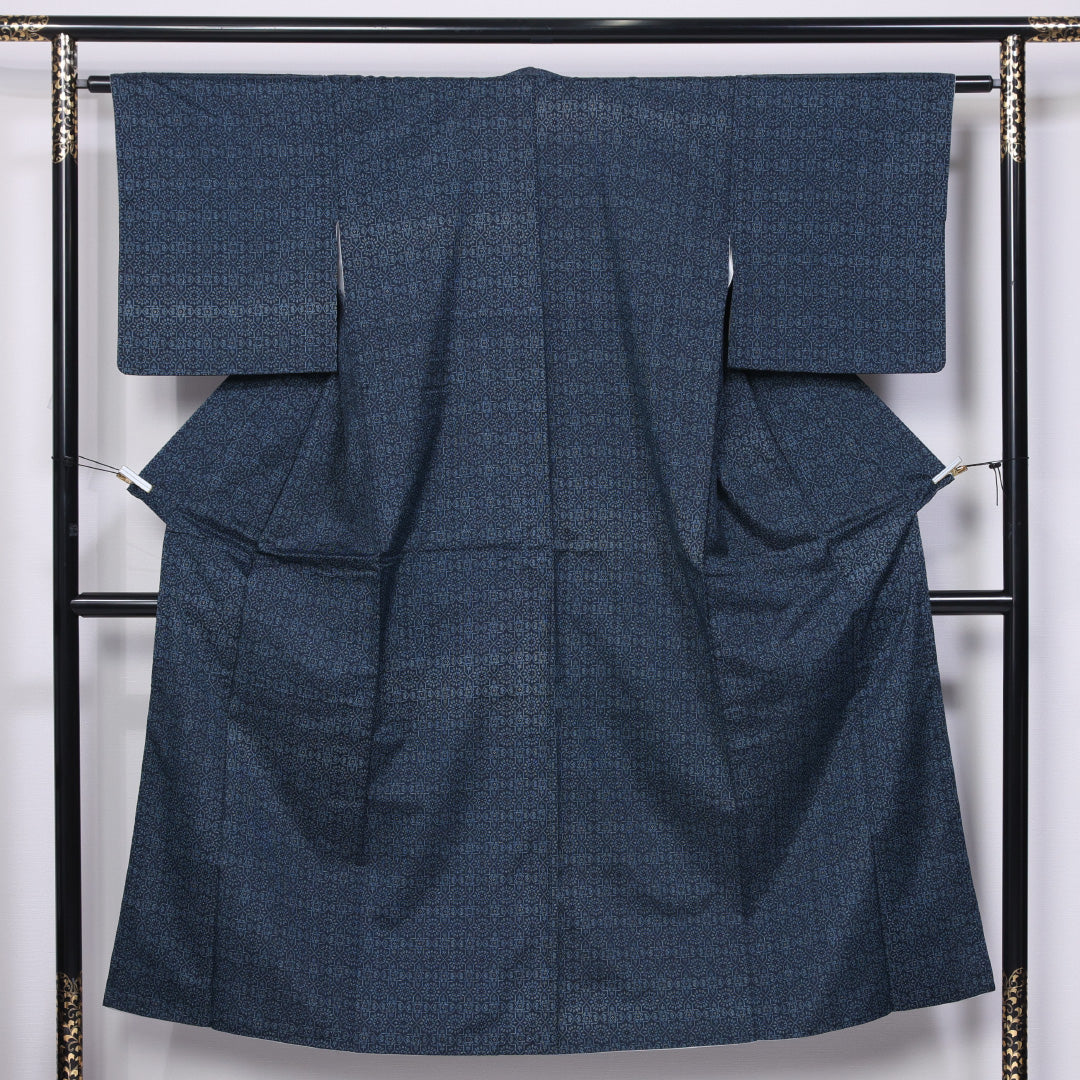 紬 身丈149cm 裄丈62cm XS 正絹 Sランク 袷 広衿 幾何学 1216-11500