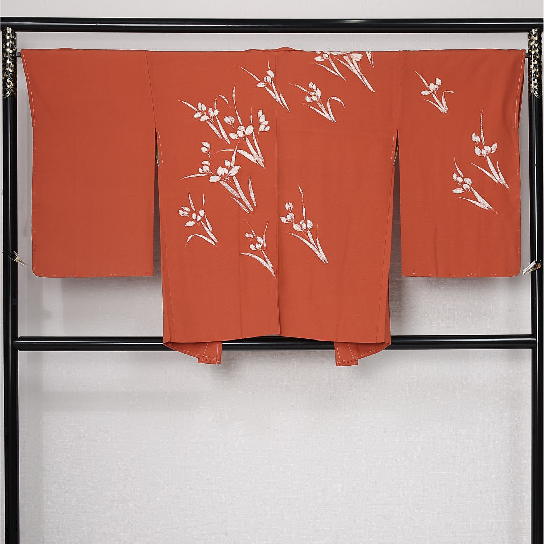 絵羽羽織 袷 身丈79cm 裄丈66cm 正絹 Sランク インフォーマル Mサイズ 菖蒲 朱系 RP 1234-12564